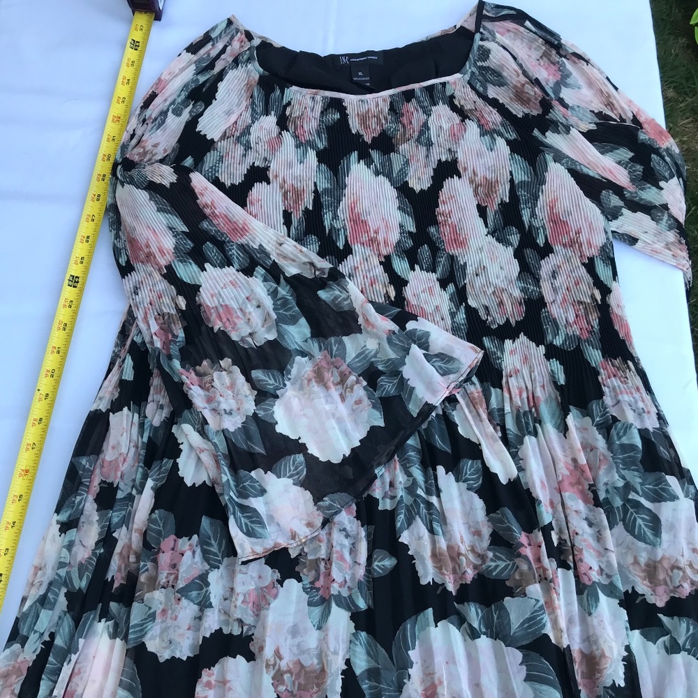 INC Pink Floral Dress Long Pleated Bell Sleeves